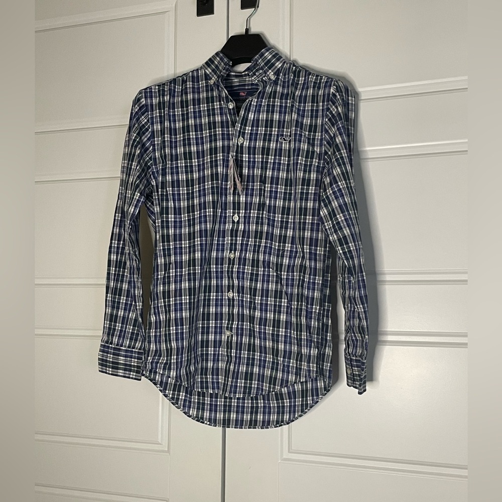 Vineyard Vines Trumpet Plaid Charleston Green Whale Shirt‎